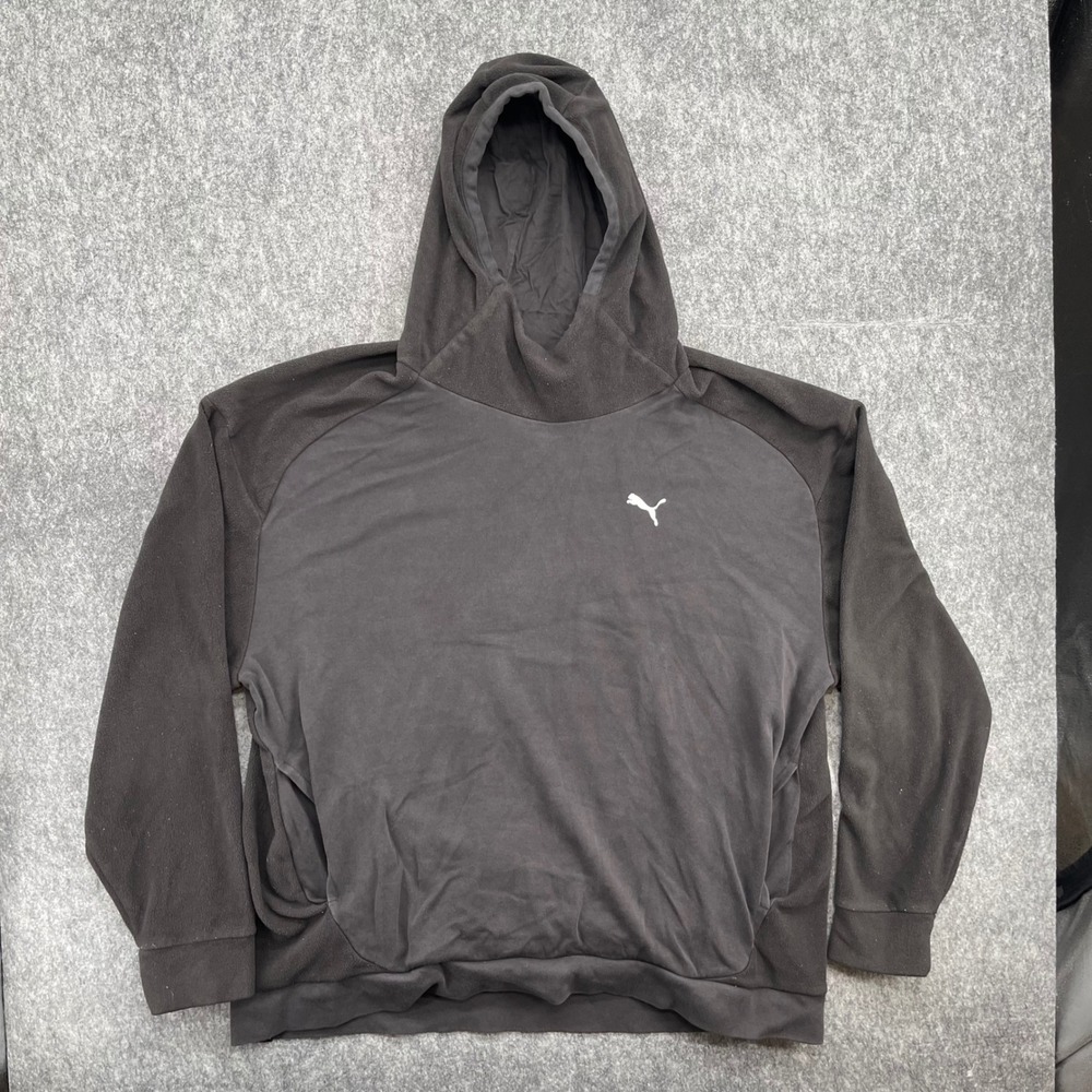 Puma Hoodie Mens 2XL Fleece Black Activewear Pullover Logo Sweatshirt